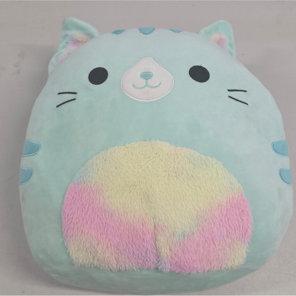 Kellytoy Squishmallow Corinna Teal Cat Rainbow Fuzzy Belly Plush 12 Inch Toy